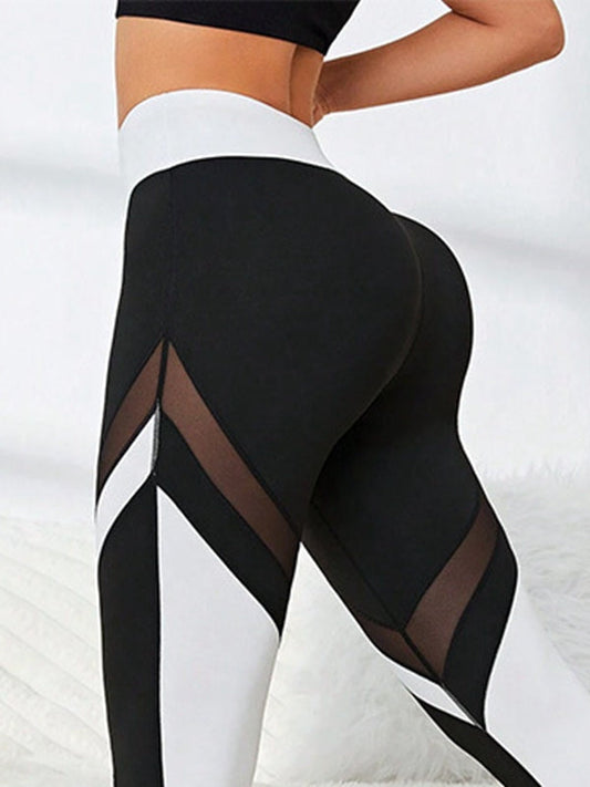 FASHIONA Female Contrast Color Stripes Sexy Sheer Mesh Leggings