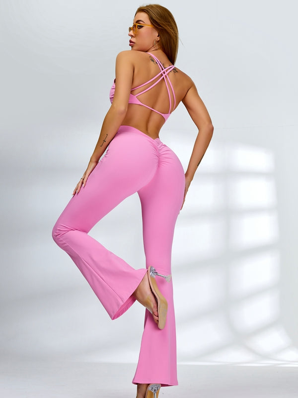 ZASUWA Female Deep V Back Scrunch Bum Flare Leggings