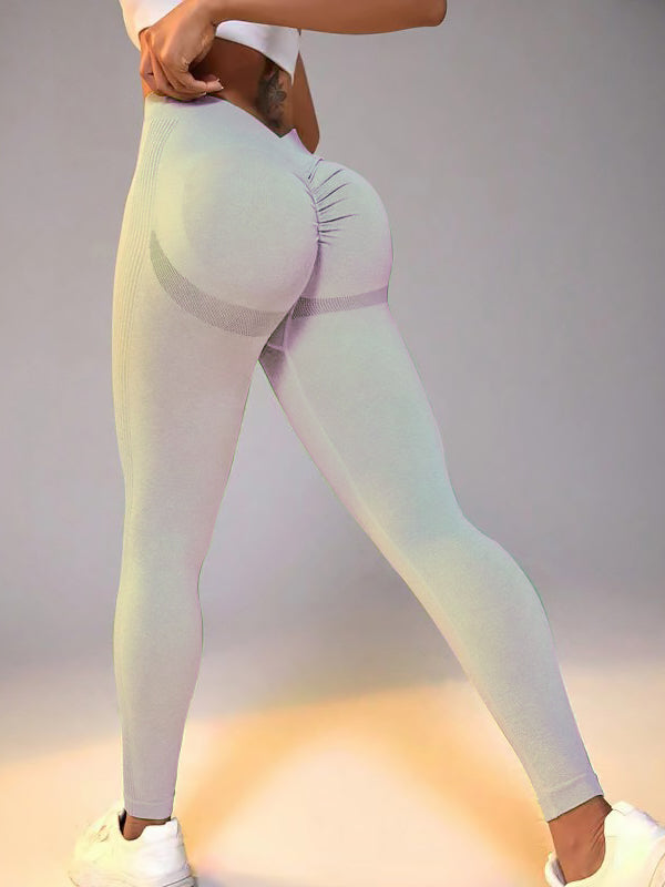 ZASUWA Female Solid Color Deep V Back Scrunch Bum Hip-lift Leggings