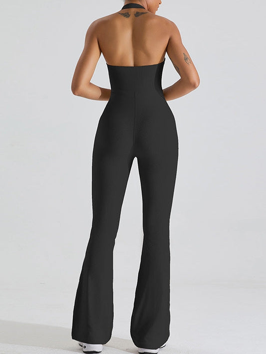 FASHIONA Female Backless Flare Halter Jumpsuit