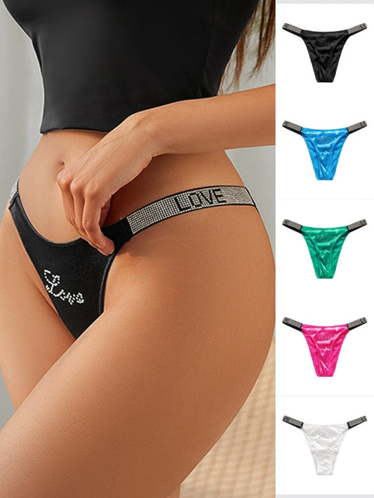 ZASUWA Female Glossy Diamond Love Print Panties